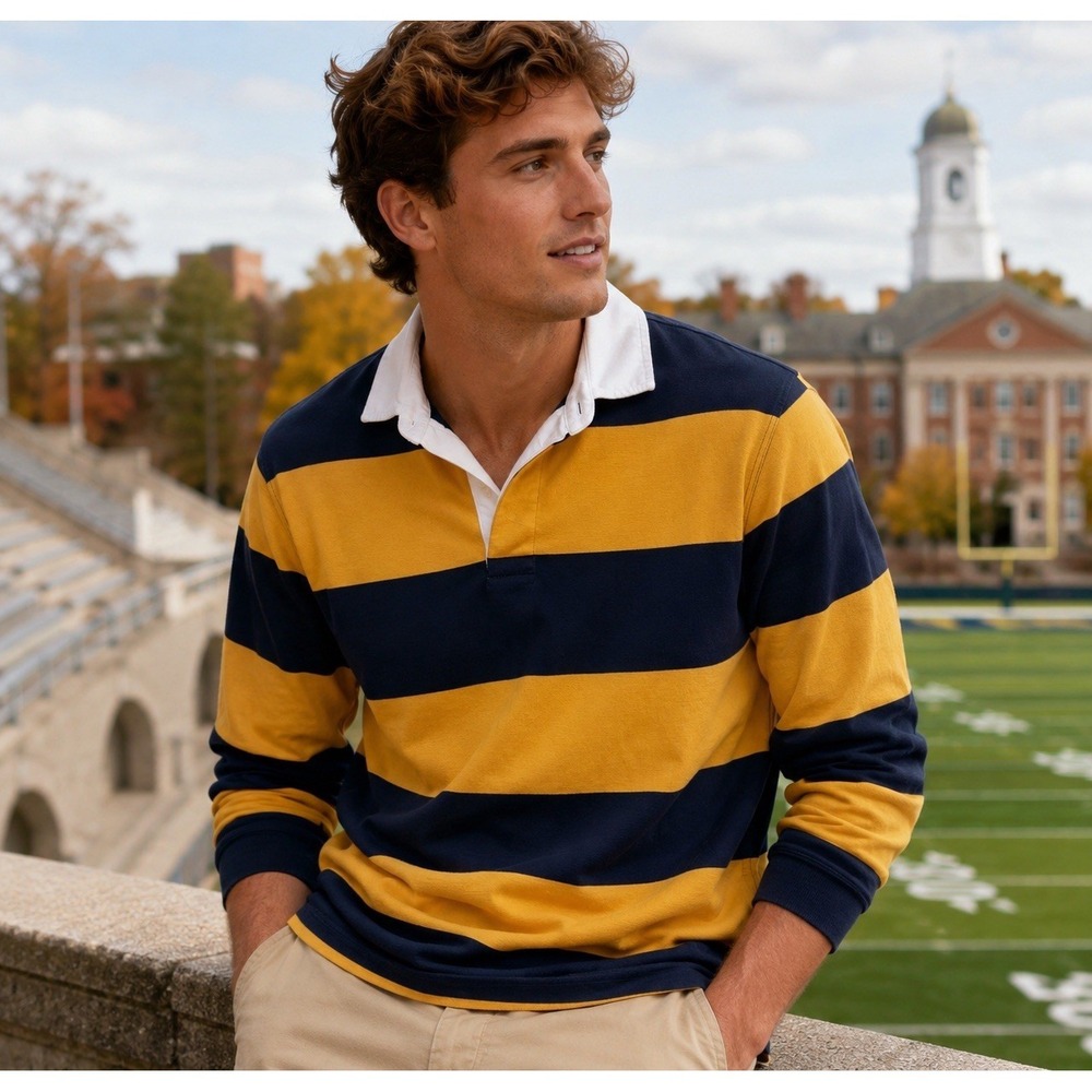 Vintage Y2K J Crew Mens L Large Striped Color Block Long Sleeve Rugby Polo